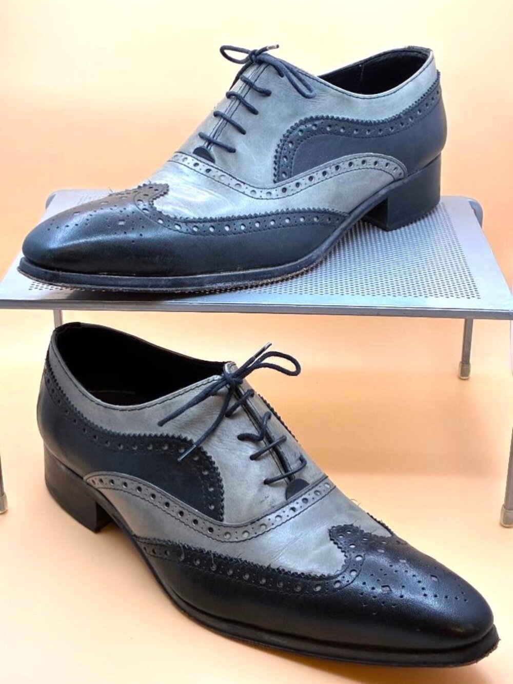 *EUC* DUCA Men’s Oxford Shoe Black & Grey Leather Lace Up Size 44 US 10.5 - Picture 4 of 9